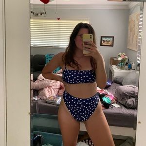 Aurelle - Blue Polka Dot High Waisted Bikini